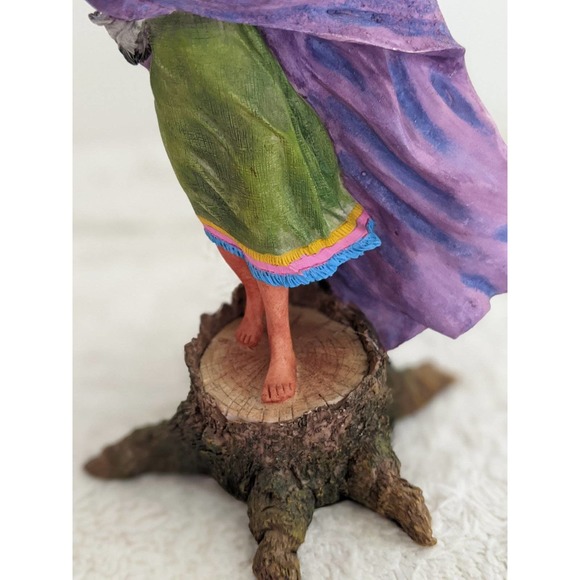 pacific owl native girl in purple robe statue figurine STUMP OF TREE - Picture 3 of 5